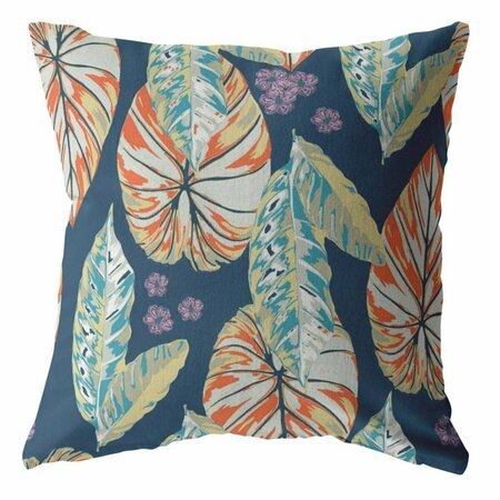 PALACEDESIGNS 26 in. Tropical Leaf Indoor & Outdoor Throw Pillow Orange & Dark Blue PA3099019